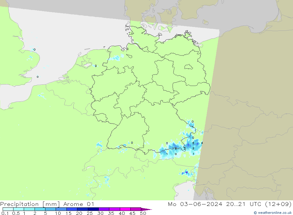 Srážky Arome 01 Po 03.06.2024 21 UTC