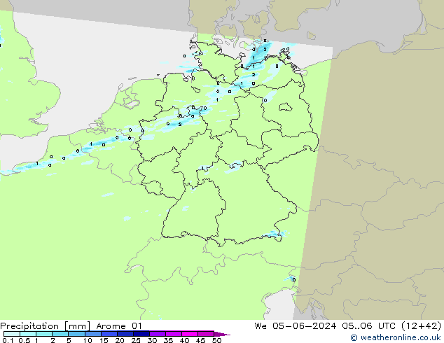 Srážky Arome 01 St 05.06.2024 06 UTC