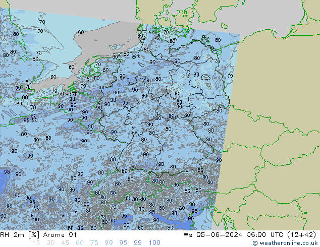 Humidité rel. 2m Arome 01 mer 05.06.2024 06 UTC