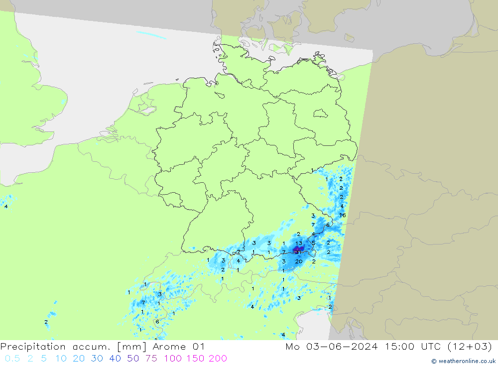 Precipitation accum. Arome 01 Mo 03.06.2024 15 UTC