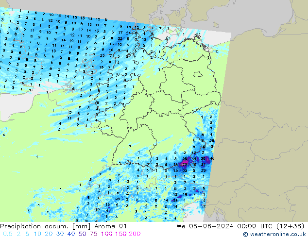 Precipitation accum. Arome 01  05.06.2024 00 UTC