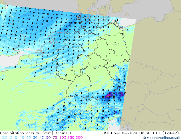 Precipitation accum. Arome 01  05.06.2024 06 UTC