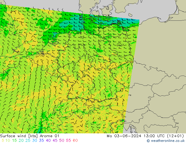 Surface wind Arome 01 Mo 03.06.2024 13 UTC