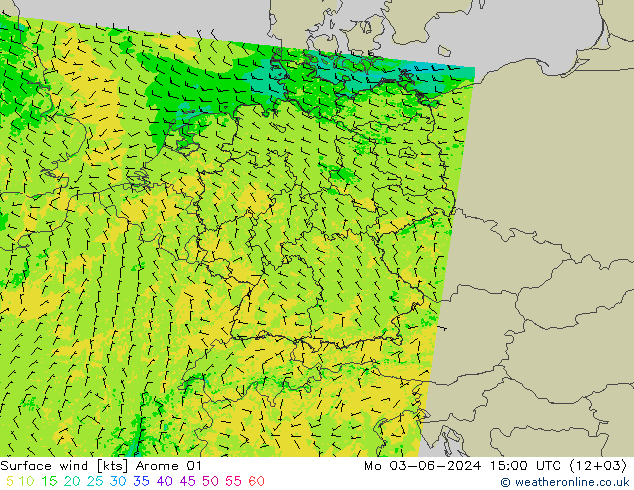 风 10 米 Arome 01 星期一 03.06.2024 15 UTC