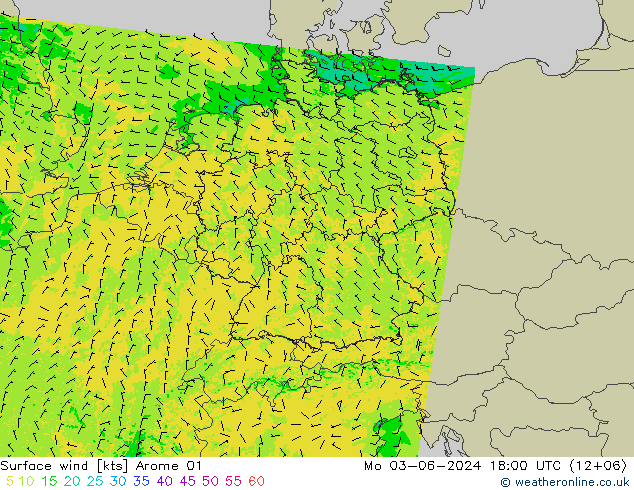 Bodenwind Arome 01 Mo 03.06.2024 18 UTC