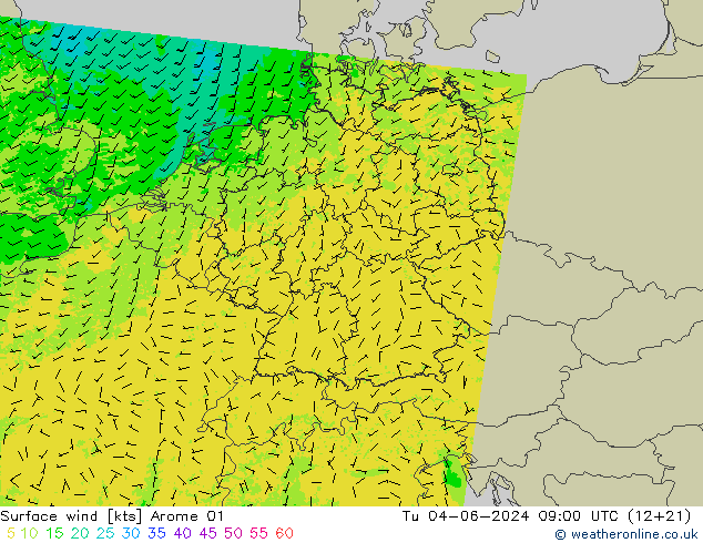 Surface wind Arome 01 Tu 04.06.2024 09 UTC