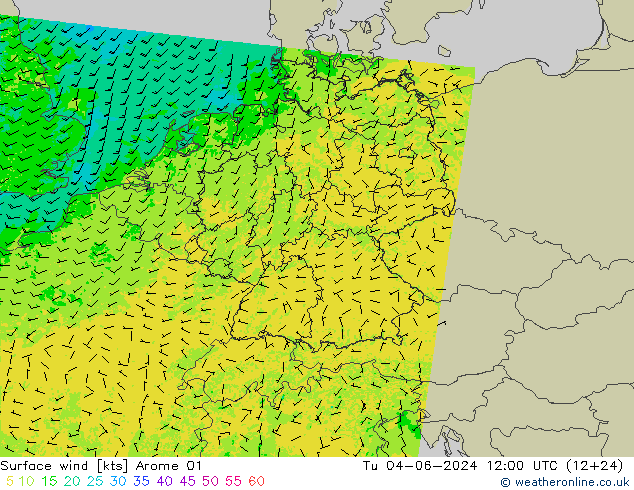 Viento 10 m Arome 01 mar 04.06.2024 12 UTC