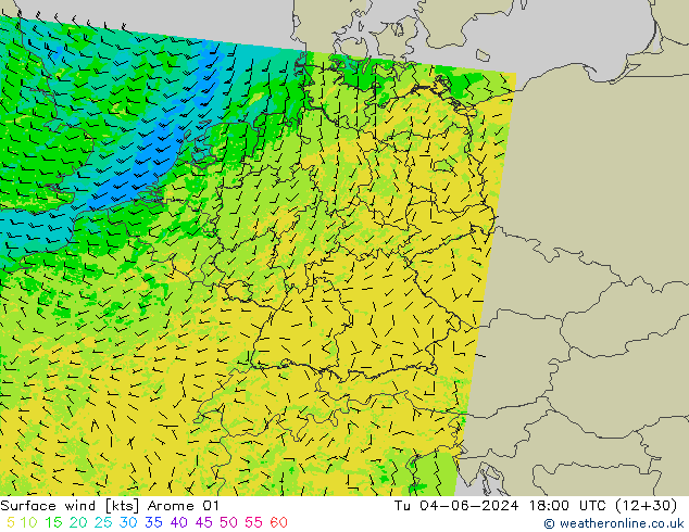 Surface wind Arome 01 Tu 04.06.2024 18 UTC