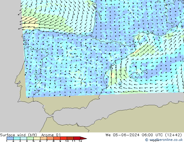 Bodenwind (bft) Arome 01 Mi 05.06.2024 06 UTC