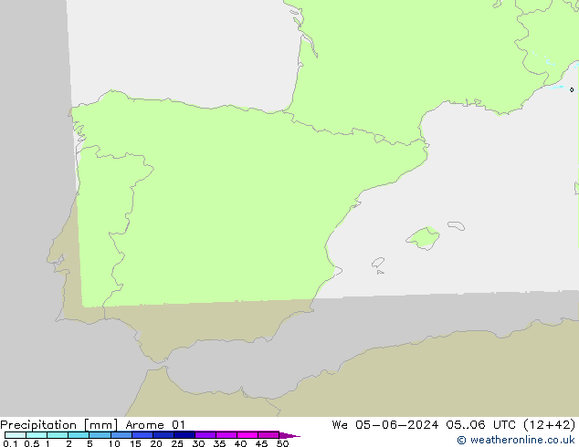 Srážky Arome 01 St 05.06.2024 06 UTC