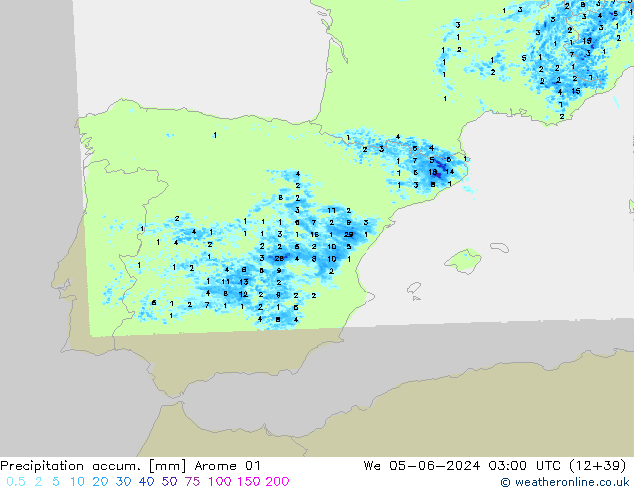 Precipitation accum. Arome 01 We 05.06.2024 03 UTC