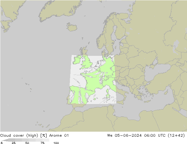 Bewolking (Hoog) Arome 01 wo 05.06.2024 06 UTC