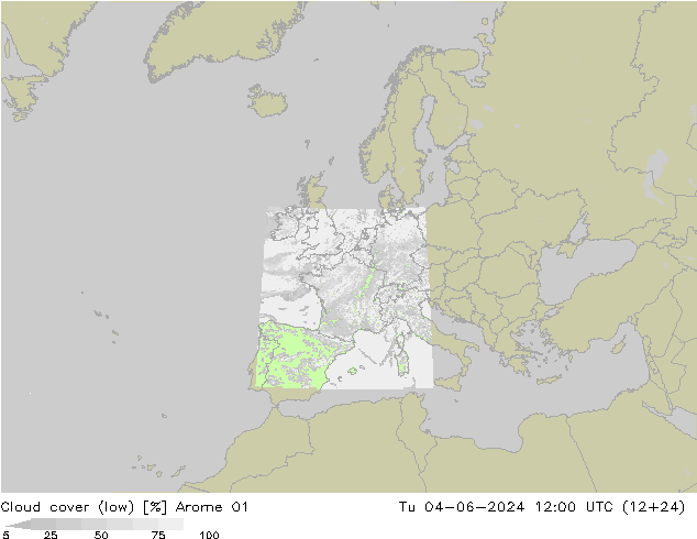 zachmurzenie (niskie) Arome 01 wto. 04.06.2024 12 UTC