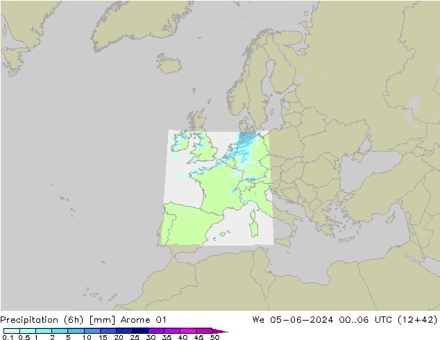Precipitazione (6h) Arome 01 mer 05.06.2024 06 UTC
