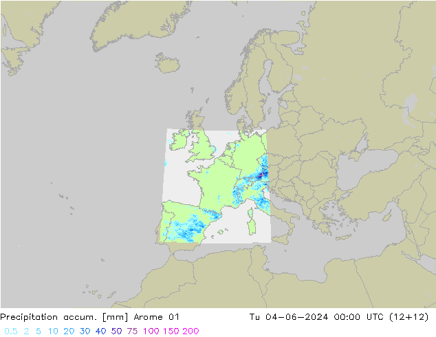 Nied. akkumuliert Arome 01 Di 04.06.2024 00 UTC