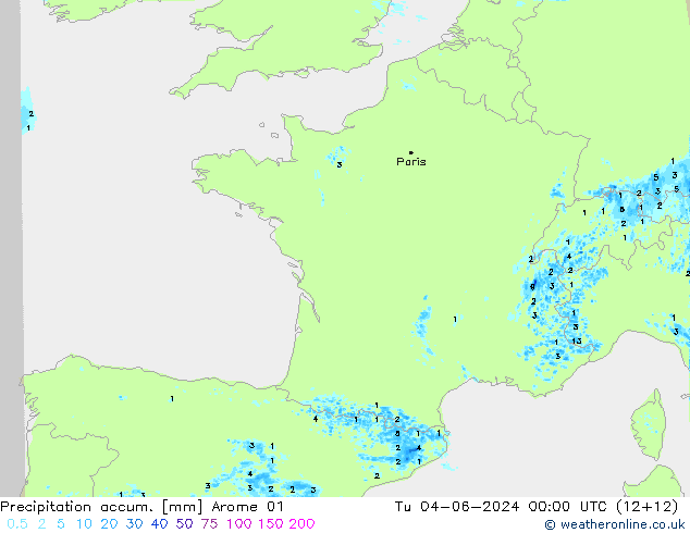 Precipitation accum. Arome 01 Tu 04.06.2024 00 UTC