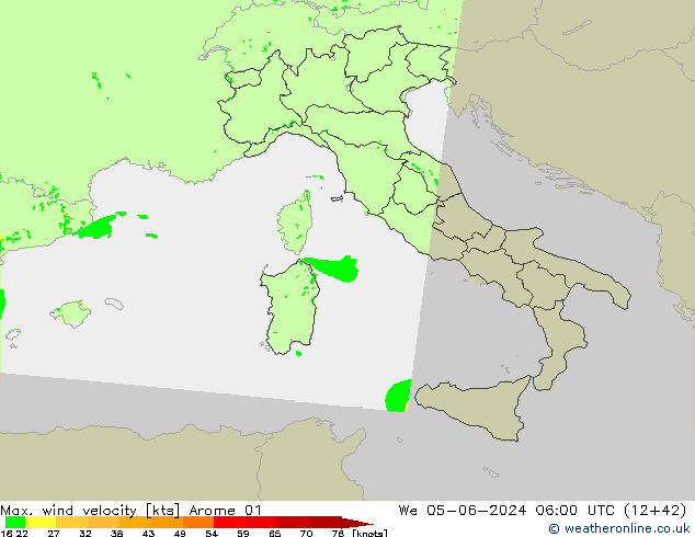 Max. wind velocity Arome 01 mié 05.06.2024 06 UTC