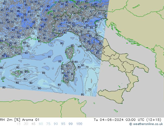 RH 2m Arome 01 Tu 04.06.2024 03 UTC