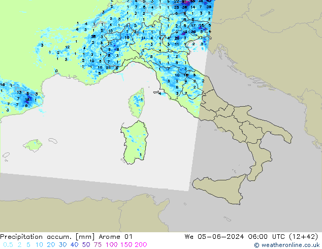 Precipitation accum. Arome 01 ср 05.06.2024 06 UTC