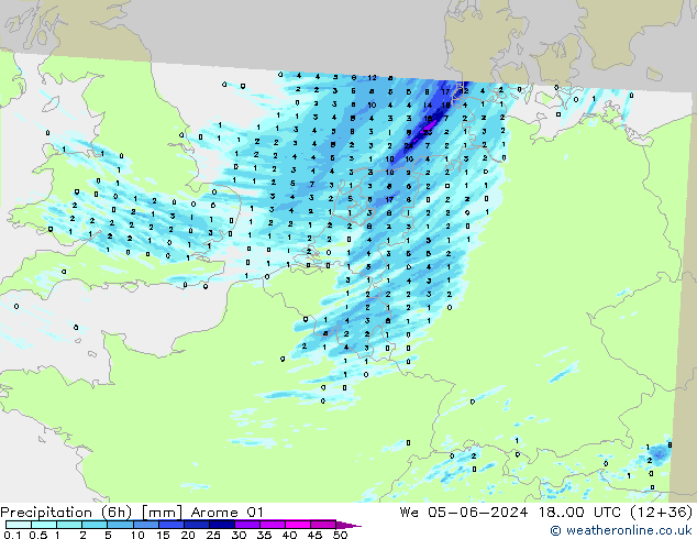 Yağış (6h) Arome 01 Çar 05.06.2024 00 UTC