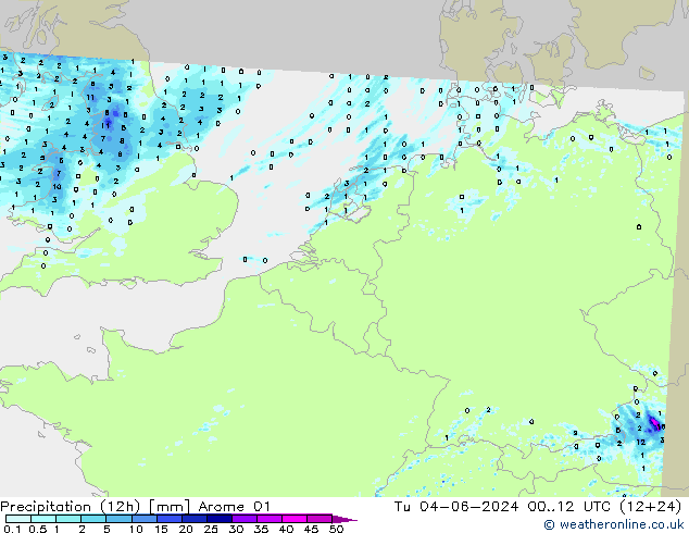 Precipitazione (12h) Arome 01 mar 04.06.2024 12 UTC