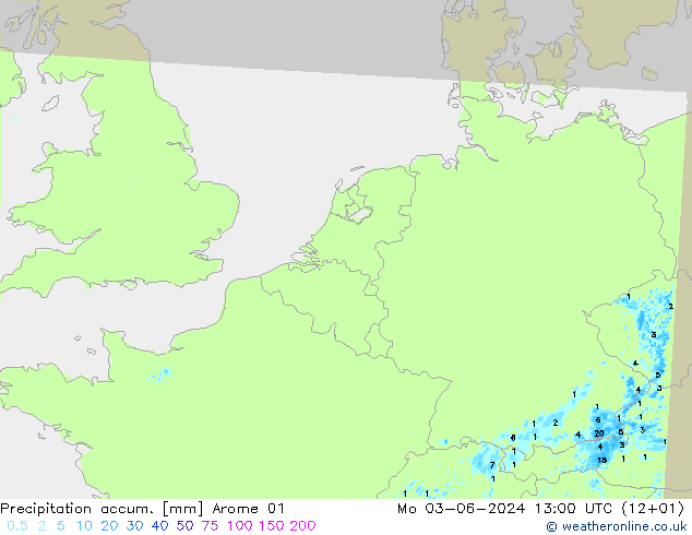 Precipitación acum. Arome 01 lun 03.06.2024 13 UTC