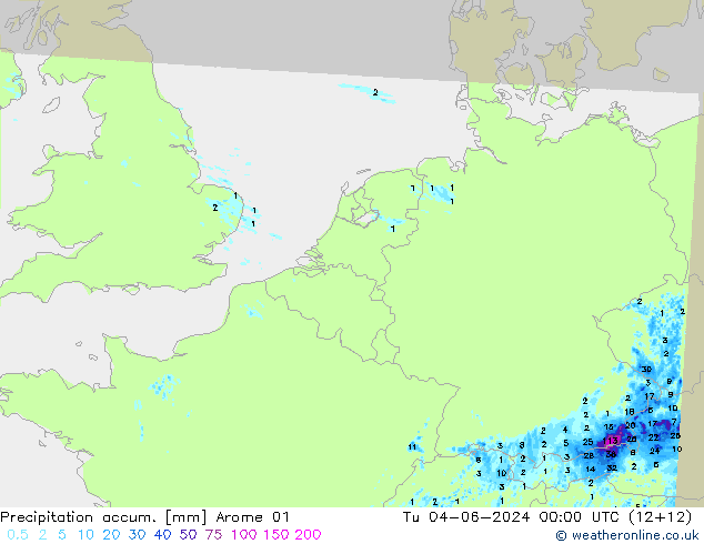 Nied. akkumuliert Arome 01 Di 04.06.2024 00 UTC