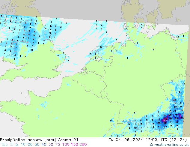 Precipitación acum. Arome 01 mar 04.06.2024 12 UTC