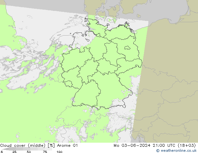 Cloud cover (middle) Arome 01 Mo 03.06.2024 21 UTC