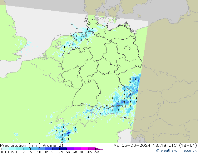 Srážky Arome 01 Po 03.06.2024 19 UTC