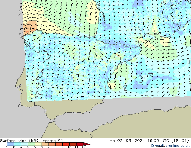  10 m (bft) Arome 01  03.06.2024 19 UTC
