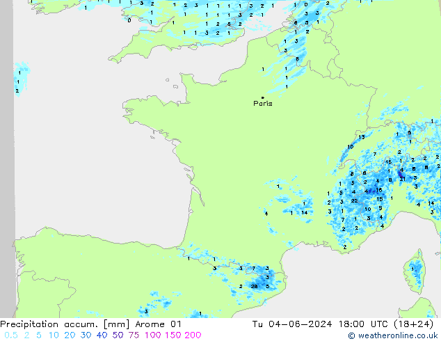 Precipitación acum. Arome 01 mar 04.06.2024 18 UTC