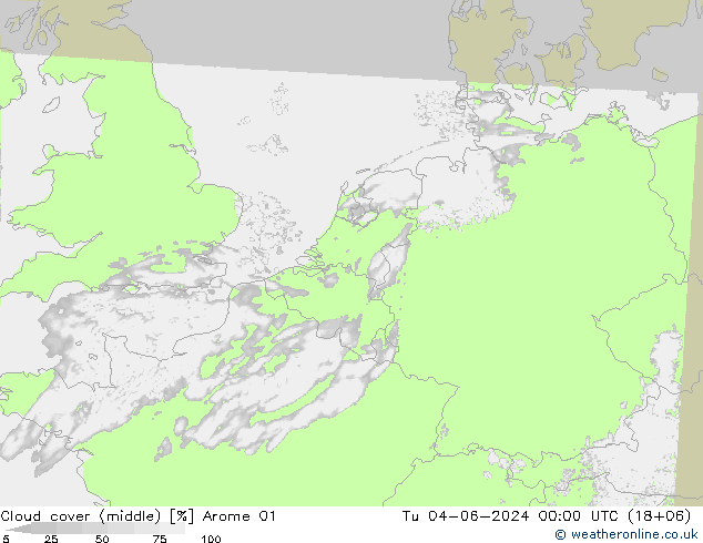 oblačnosti uprostřed Arome 01 Út 04.06.2024 00 UTC