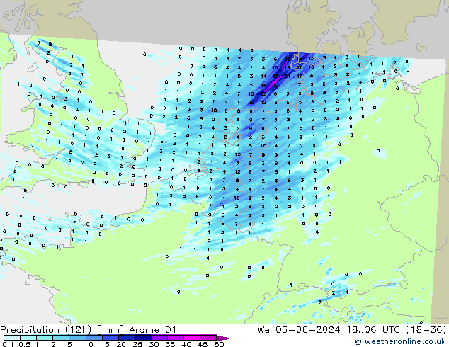Precipitazione (12h) Arome 01 mer 05.06.2024 06 UTC