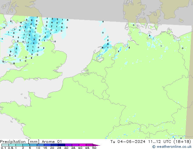 Srážky Arome 01 Út 04.06.2024 12 UTC