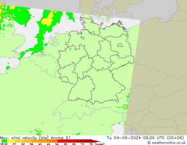 Maks. Rüzgar Hızı Arome 01 Sa 04.06.2024 06 UTC