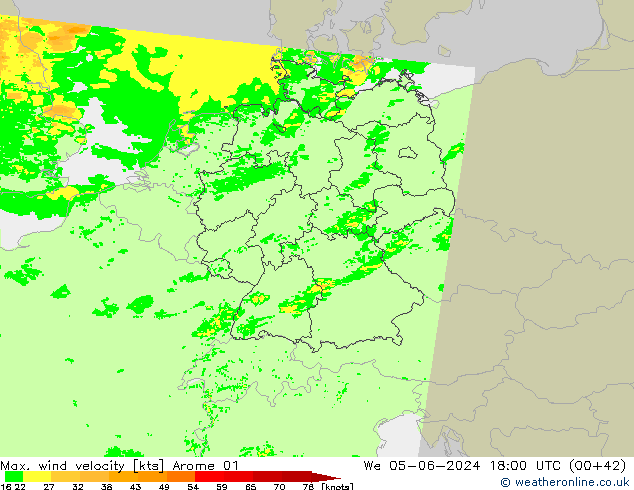 Max. wind velocity Arome 01  05.06.2024 18 UTC