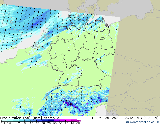 Precipitazione (6h) Arome 01 mar 04.06.2024 18 UTC