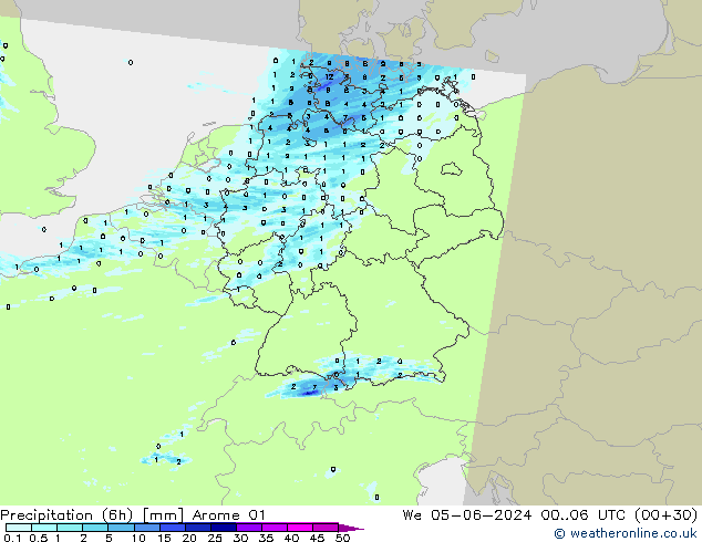 Precipitação (6h) Arome 01 Qua 05.06.2024 06 UTC