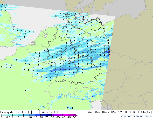 Precipitazione (6h) Arome 01 mer 05.06.2024 18 UTC