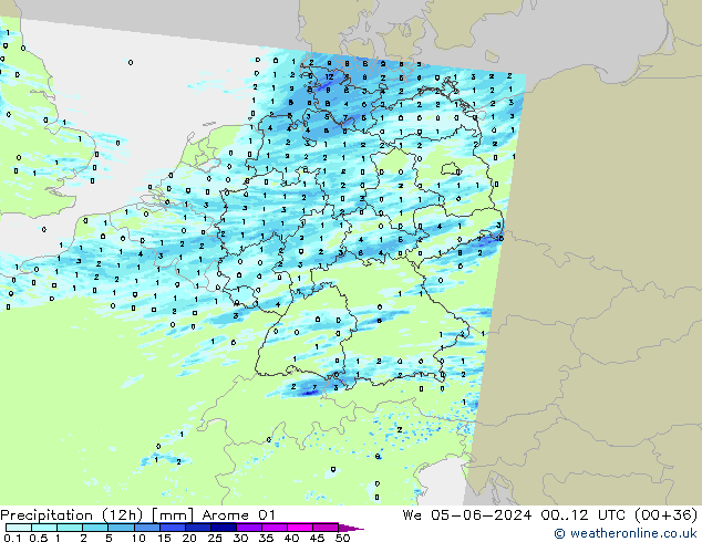 Precipitation (12h) Arome 01 We 05.06.2024 12 UTC