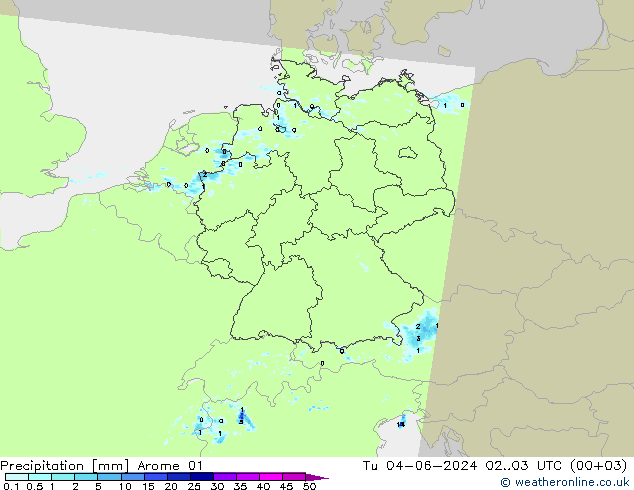 Precipitation Arome 01 Tu 04.06.2024 03 UTC