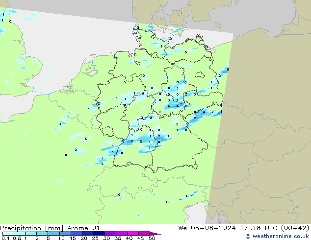 Srážky Arome 01 St 05.06.2024 18 UTC