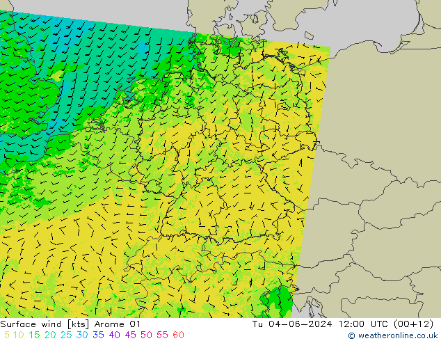 Surface wind Arome 01 Tu 04.06.2024 12 UTC