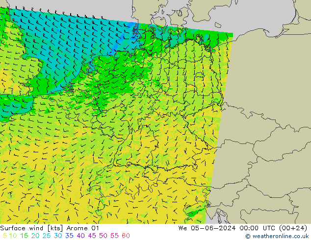 Rüzgar 10 m Arome 01 Çar 05.06.2024 00 UTC