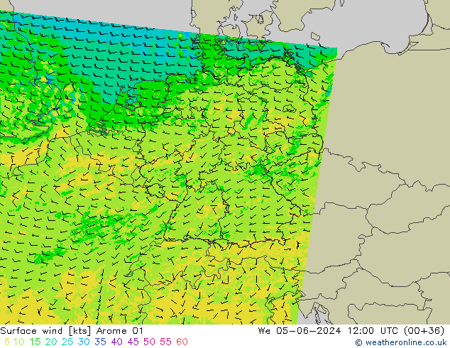 Vento 10 m Arome 01 mer 05.06.2024 12 UTC