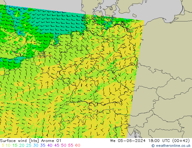 Surface wind Arome 01 We 05.06.2024 18 UTC