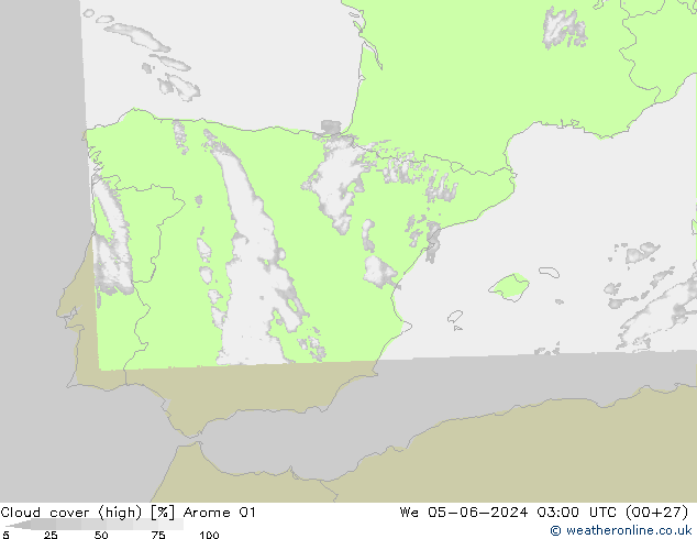 Nubes altas Arome 01 mié 05.06.2024 03 UTC