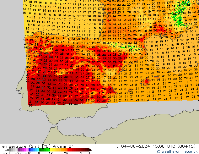 карта температуры Arome 01 вт 04.06.2024 15 UTC