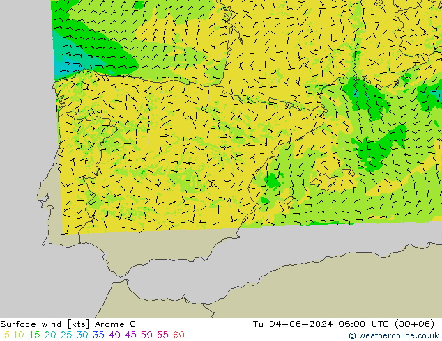 Vento 10 m Arome 01 Ter 04.06.2024 06 UTC